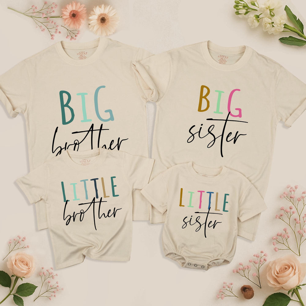 Big Brother Little Sister Matching Baby Toddler Outfits Personalized Family Shirts Modern Design for Pregnancy Announcement or Gift