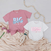 Big Brother and Little Sister Matching Shirt and Romper Set with Custom Names, Sibling Announcement Outfit for Family Photos