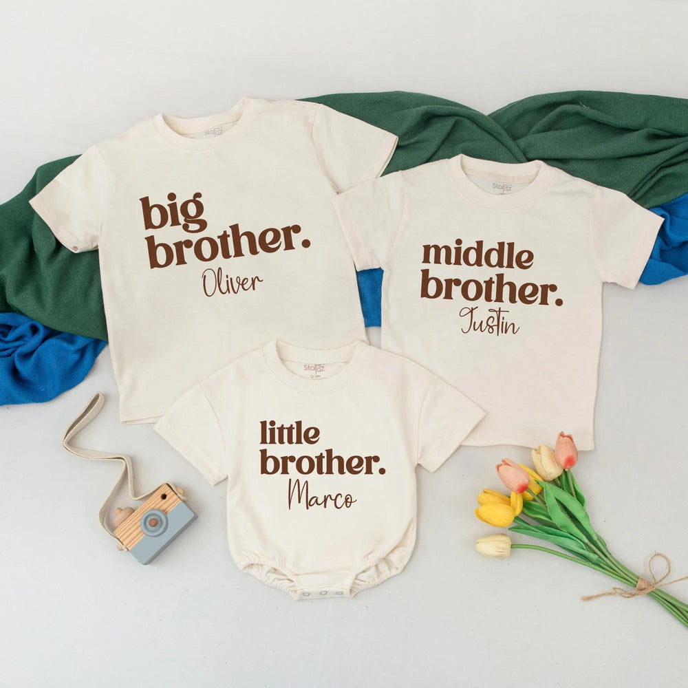 Big Brother, Middle Brother, Little Brother Matching Shirts Personalized Custom Sibling Outfits for Boys Minimalist Family Announcement
