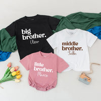 Big Brother, Middle Brother, Little Brother Matching Shirts Personalized Custom Sibling Outfits for Boys Minimalist Family Announcement