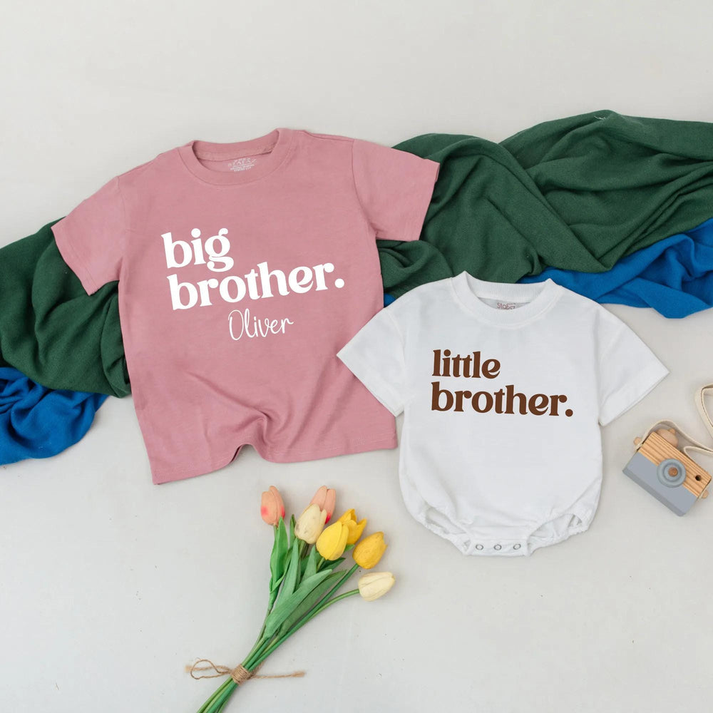Big Brother, Middle Brother, Little Brother Matching Shirts Personalized Custom Sibling Outfits for Boys Minimalist Family Announcement