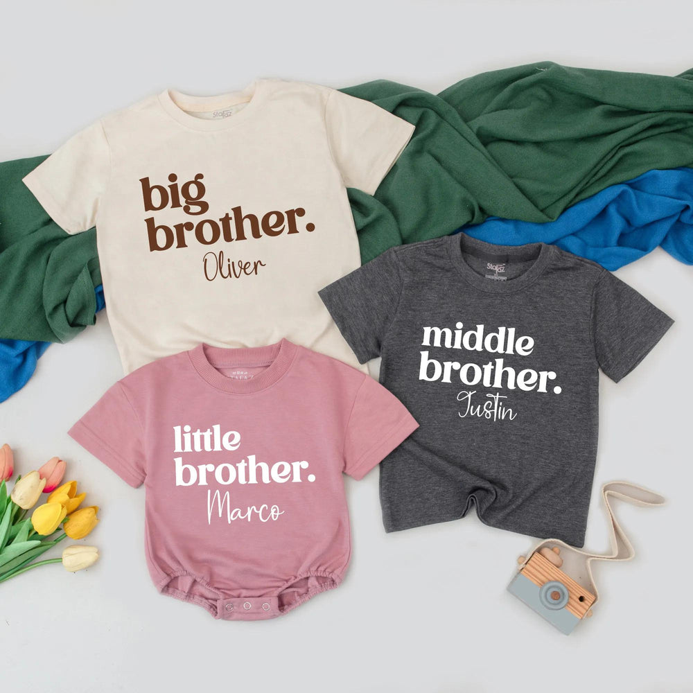Big Brother, Middle Brother, Little Brother Matching Shirts Personalized Custom Sibling Outfits for Boys Minimalist Family Announcement