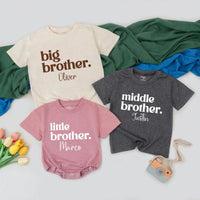 Big Brother, Middle Brother, Little Brother Matching Shirts Personalized Custom Sibling Outfits for Boys Minimalist Family Announcement