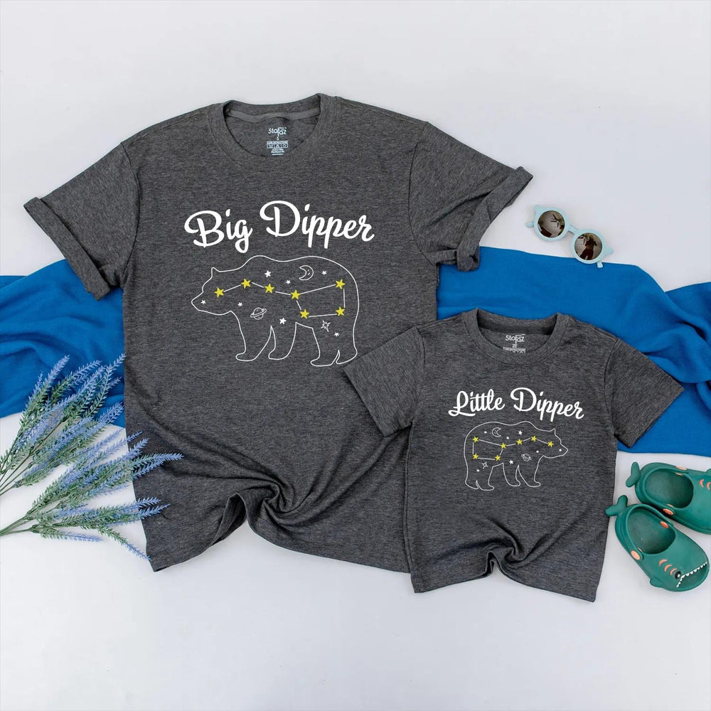 Big Dipper Little Dipper Matching Family Shirts Custom Daddy and Me Outfit Celestial Bear Constellation Design Gift for New Parents