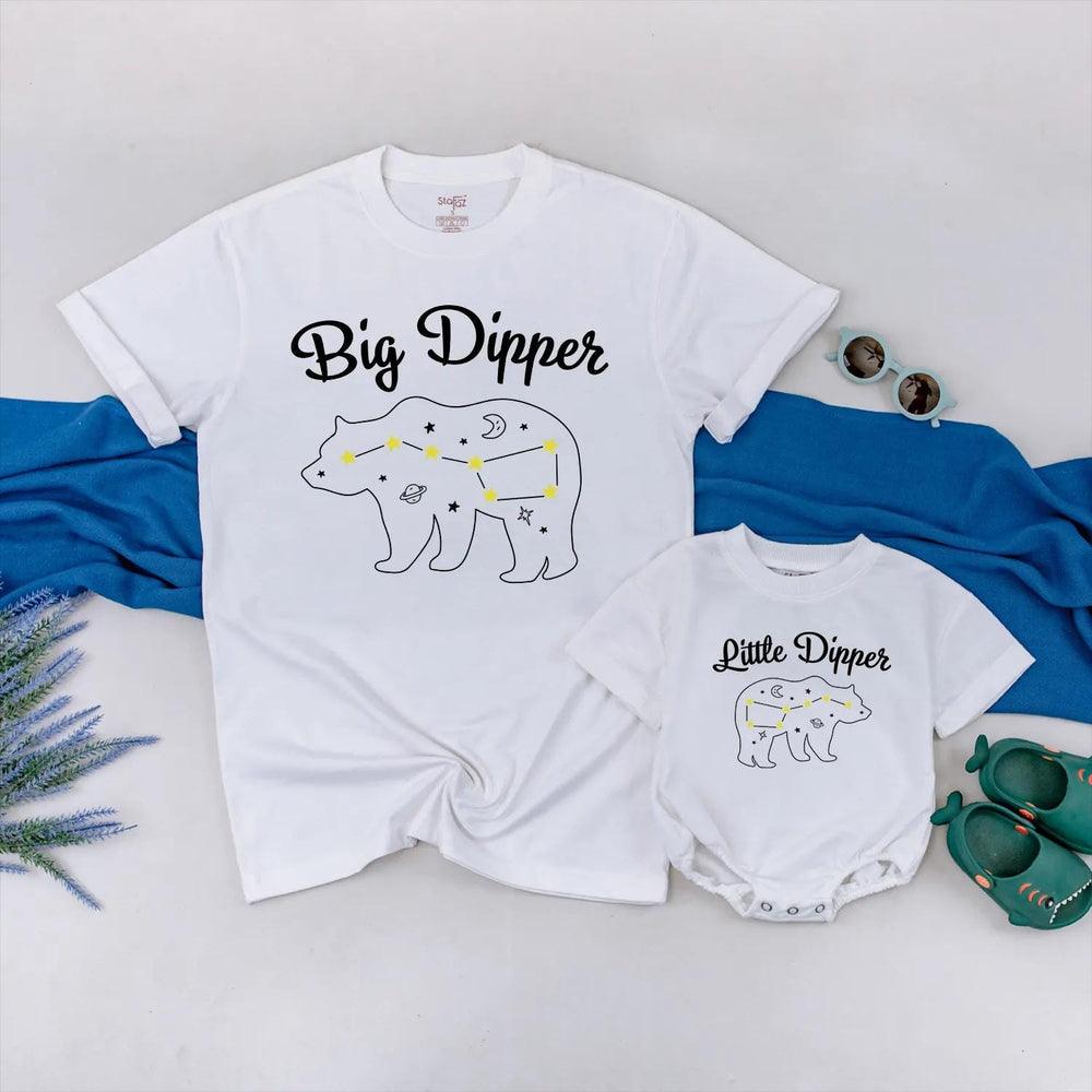 Big Dipper Little Dipper Matching Family Shirts Custom Daddy and Me Outfit Celestial Bear Constellation Design Gift for New Parents