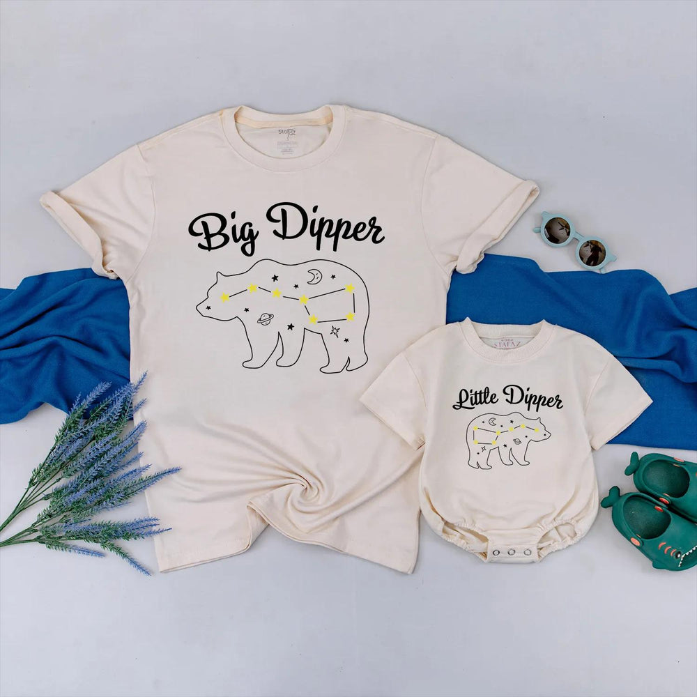 Big Dipper Little Dipper Matching Family Shirts Custom Daddy and Me Outfit Celestial Bear Constellation Design Gift for New Parents
