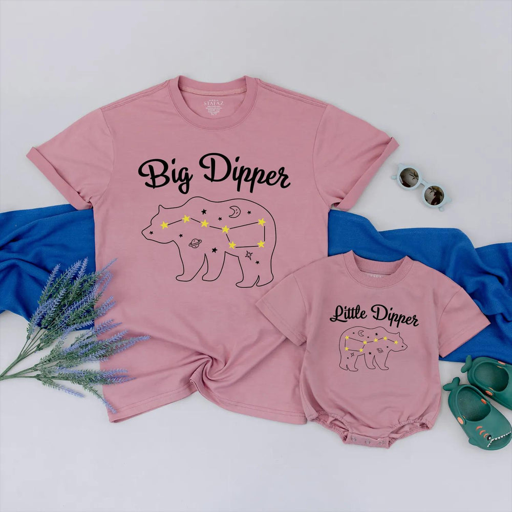 Big Dipper Little Dipper Matching Family Shirts Custom Daddy and Me Outfit Celestial Bear Constellation Design Gift for New Parents