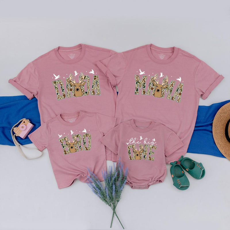 The Big One Hunting Birthday Shirt with Deer Head Design Family Matching Tees Custom Baby Romper 1st Birthday Boy Outfit Gift Idea