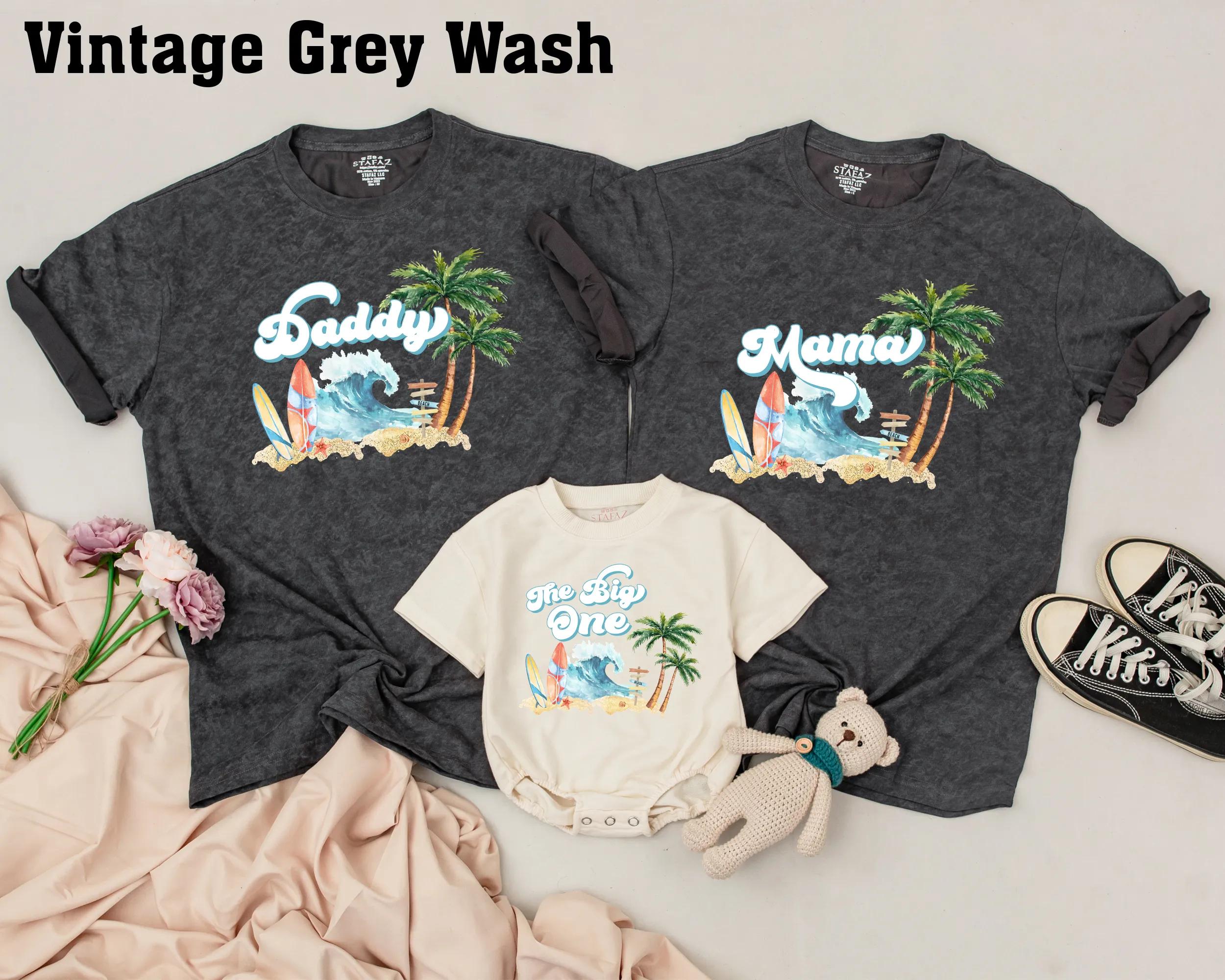 The Big One Surf Birthday Family Shirts Colorful Ocean Wave Design Custom Names Beach Party Outfit Soft Cotton Summer Celebration