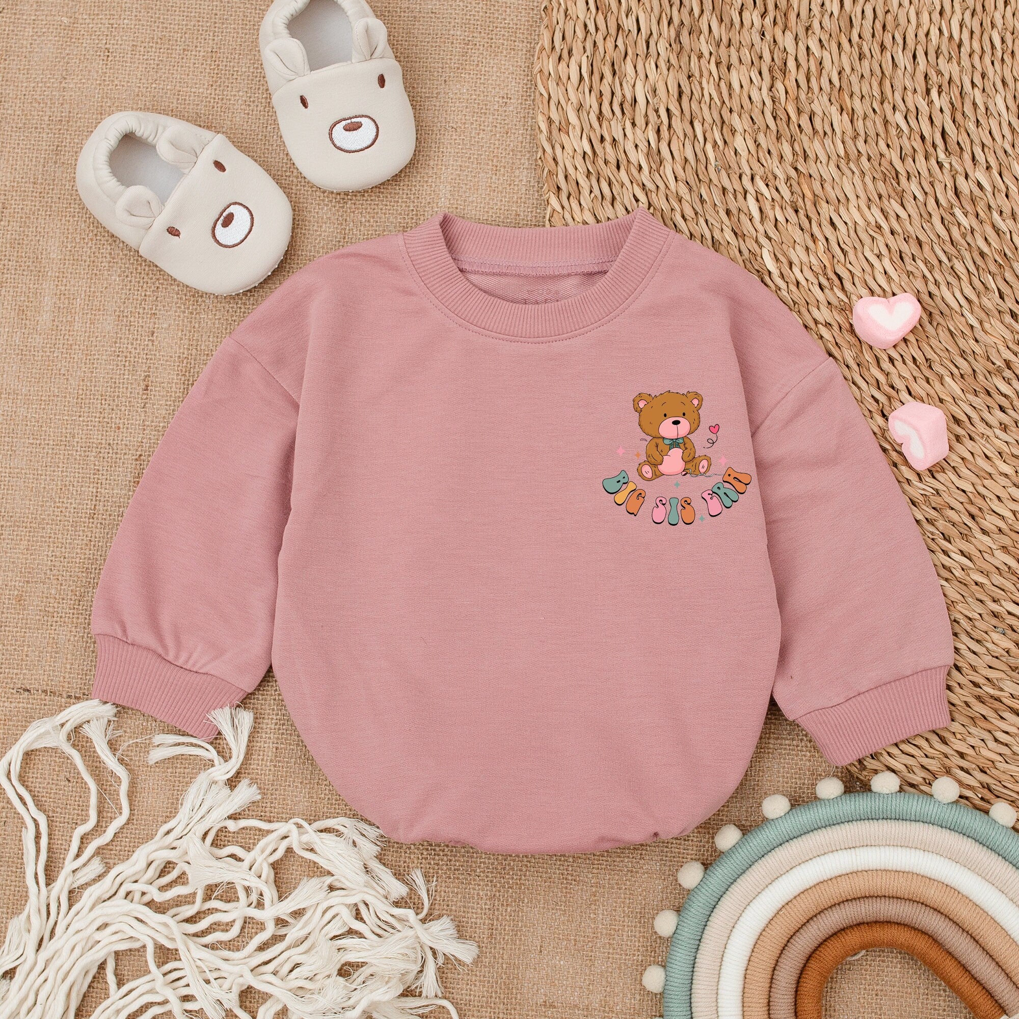 Big Sis Era Baby Romper Cute Teddy Bear Design Colorful Toddler Outfit Soft Cotton Newborn Sweatshirt Bubble Bodysuit