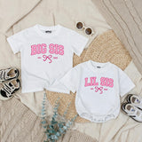 Big Sis Lil Sis Matching Sibling Shirts with Pink Bow Artwork, Baby Romper & Kids' T-Shirt Set, Soft Cotton for Baby Announcement Gift