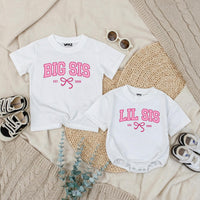 Big Sis Lil Sis Matching Sibling Shirts with Pink Bow Artwork, Baby Romper & Kids' T-Shirt Set, Soft Cotton for Baby Announcement Gift