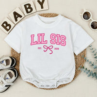 Big Sis Lil Sis Matching Sibling Shirts with Pink Bow Artwork, Baby Romper & Kids' T-Shirt Set, Soft Cotton for Baby Announcement Gift