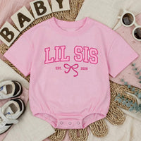 Big Sis Lil Sis Matching Sibling Shirts with Pink Bow Artwork, Baby Romper & Kids' T-Shirt Set, Soft Cotton for Baby Announcement Gift