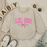 Big Sis Lil Sis Matching Sibling Shirts with Pink Bow Artwork, Baby Romper & Kids' T-Shirt Set, Soft Cotton for Baby Announcement Gift