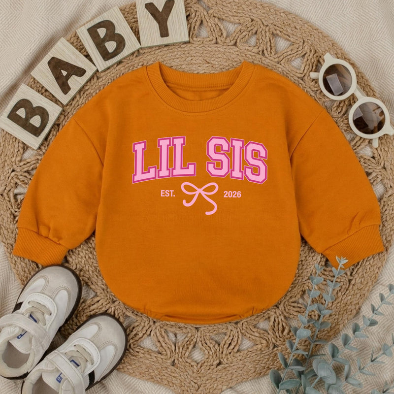 Big Sis Lil Sis Matching Sibling Shirts with Pink Bow Artwork, Baby Romper & Kids' T-Shirt Set, Soft Cotton for Baby Announcement Gift