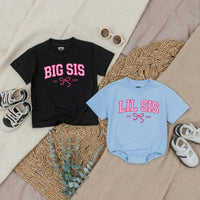 Big Sis Lil Sis Matching Sibling Shirts with Pink Bow Artwork, Baby Romper & Kids' T-Shirt Set, Soft Cotton for Baby Announcement Gift