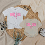 Big Sis Lil Sis Matching Sibling Shirts with Pink Bow Artwork, Baby Romper & Kids' T-Shirt Set, Soft Cotton for Baby Announcement Gift