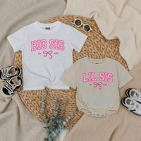 Big Sis Lil Sis Matching Sibling Shirts with Pink Bow Artwork, Baby Romper & Kids' T-Shirt Set, Soft Cotton for Baby Announcement Gift