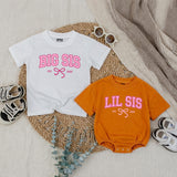 Big Sis Lil Sis Matching Sibling Shirts with Pink Bow Artwork, Baby Romper & Kids' T-Shirt Set, Soft Cotton for Baby Announcement Gift