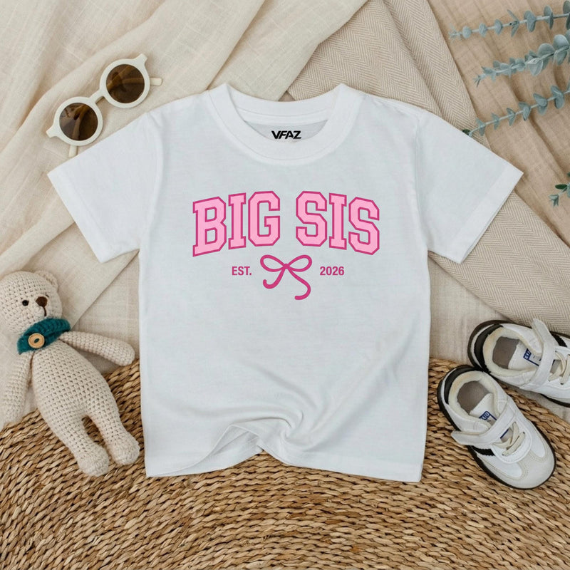 Big Sis Lil Sis Matching Sibling Shirts with Pink Bow Artwork, Baby Romper & Kids' T-Shirt Set, Soft Cotton for Baby Announcement Gift
