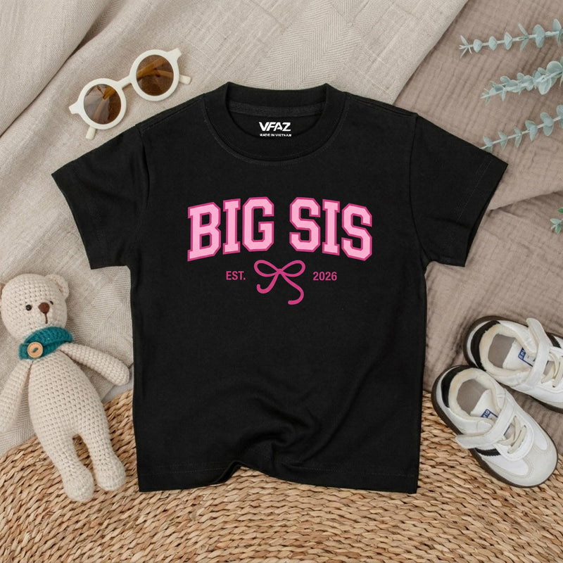 Big Sis Lil Sis Matching Sibling Shirts with Pink Bow Artwork, Baby Romper & Kids' T-Shirt Set, Soft Cotton for Baby Announcement Gift