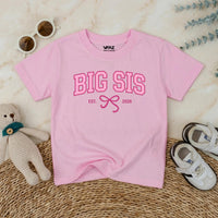 Big Sis Lil Sis Matching Sibling Shirts with Pink Bow Artwork, Baby Romper & Kids' T-Shirt Set, Soft Cotton for Baby Announcement Gift
