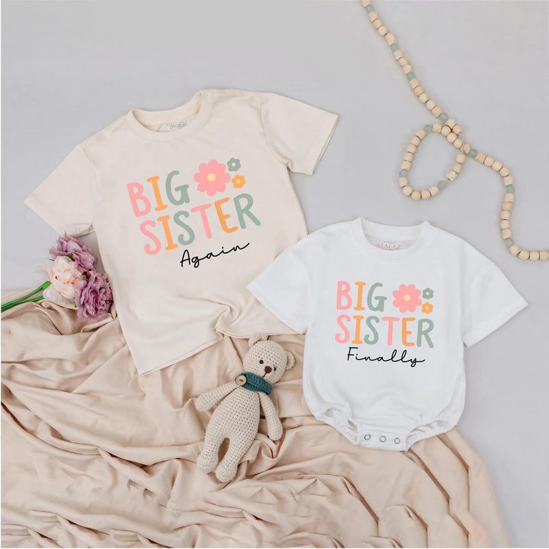Big Sister Again Shirt, Big Sister Finally Bodysuit, Pregnancy Announcement Outfit, New Sibling Reveal Shirt, Matching Sister Shirts
