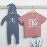 Custom Matching Big Sister Lil Brother Outfit Set - Soft Cotton Baby Bodysuit & Kids Tee, Retro Font, Perfect for Sibling Gifts & Photos