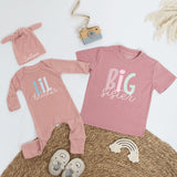 Custom Matching Big Sister Lil Brother Outfit Set - Soft Cotton Baby Bodysuit & Kids Tee, Retro Font, Perfect for Sibling Gifts & Photos