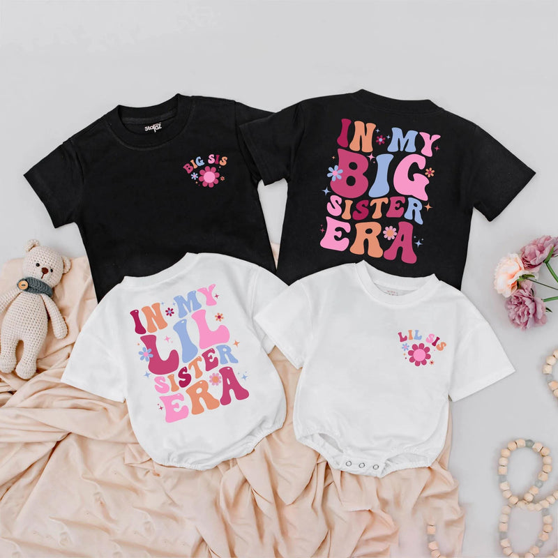 Big Sister Lil Sister Matching Outfits Retro Pastel Toddler Baby Girl Clothes Custom 70s Style Sibling Gift Cute Announcement Shirts