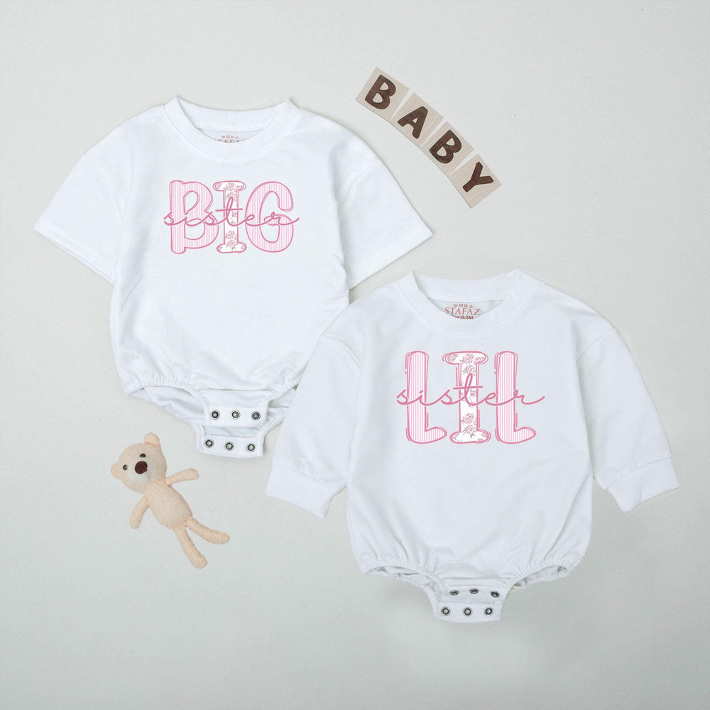 Big Sister Lil Sister Matching Shirts Light Pink Block Letters Baby Bodysuit Trendy Sibling Outfits Gift for Girls Birthday Baby