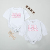 Big Sister Lil Sister Matching Shirts Light Pink Block Letters Baby Bodysuit Trendy Sibling Outfits Gift for Girls Birthday Baby