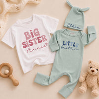 Big Sister Little Brother Matching Outfits Personalized Name Shirts for Baby Toddler Girl Boy Birthday Soft Cotton Family Gift