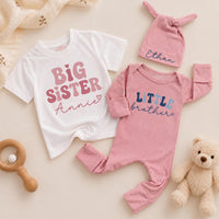 Big Sister Little Brother Matching Outfits Personalized Name Shirts for Baby Toddler Girl Boy Birthday Soft Cotton Family Gift
