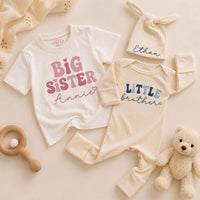 Big Sister Little Brother Matching Outfits Personalized Name Shirts for Baby Toddler Girl Boy Birthday Soft Cotton Family Gift