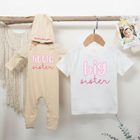 Big Sister Little Sister Matching Outfit with Name, Pink Gingham Baby and Toddler Clothes, Personalized Newborn Gift for Girls