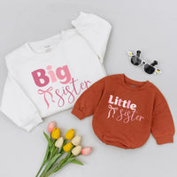 Big Sister Little Sister Matching Pink Shirts with Bow Design Soft Cotton Coquette Style Big Sis Lil Sis Outfit Baby Announcement Gift