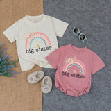 Big Sister Rainbow Bubble Romper and T-Shirt Boho Floral Toddler Baby Girl Outfit Cotton Summer Clothes Gift for Kids Birthday