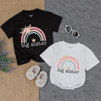 Big Sister Rainbow Bubble Romper and T-Shirt Boho Floral Toddler Baby Girl Outfit Cotton Summer Clothes Gift for Kids Birthday
