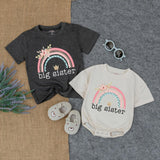 Big Sister Rainbow Bubble Romper and T-Shirt Boho Floral Toddler Baby Girl Outfit Cotton Summer Clothes Gift for Kids Birthday