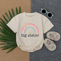 Big Sister Rainbow Bubble Romper and T-Shirt Boho Floral Toddler Baby Girl Outfit Cotton Summer Clothes Gift for Kids Birthday