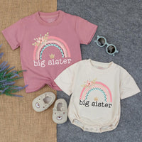 Big Sister Rainbow Bubble Romper and T-Shirt Boho Floral Toddler Baby Girl Outfit Cotton Summer Clothes Gift for Kids Birthday