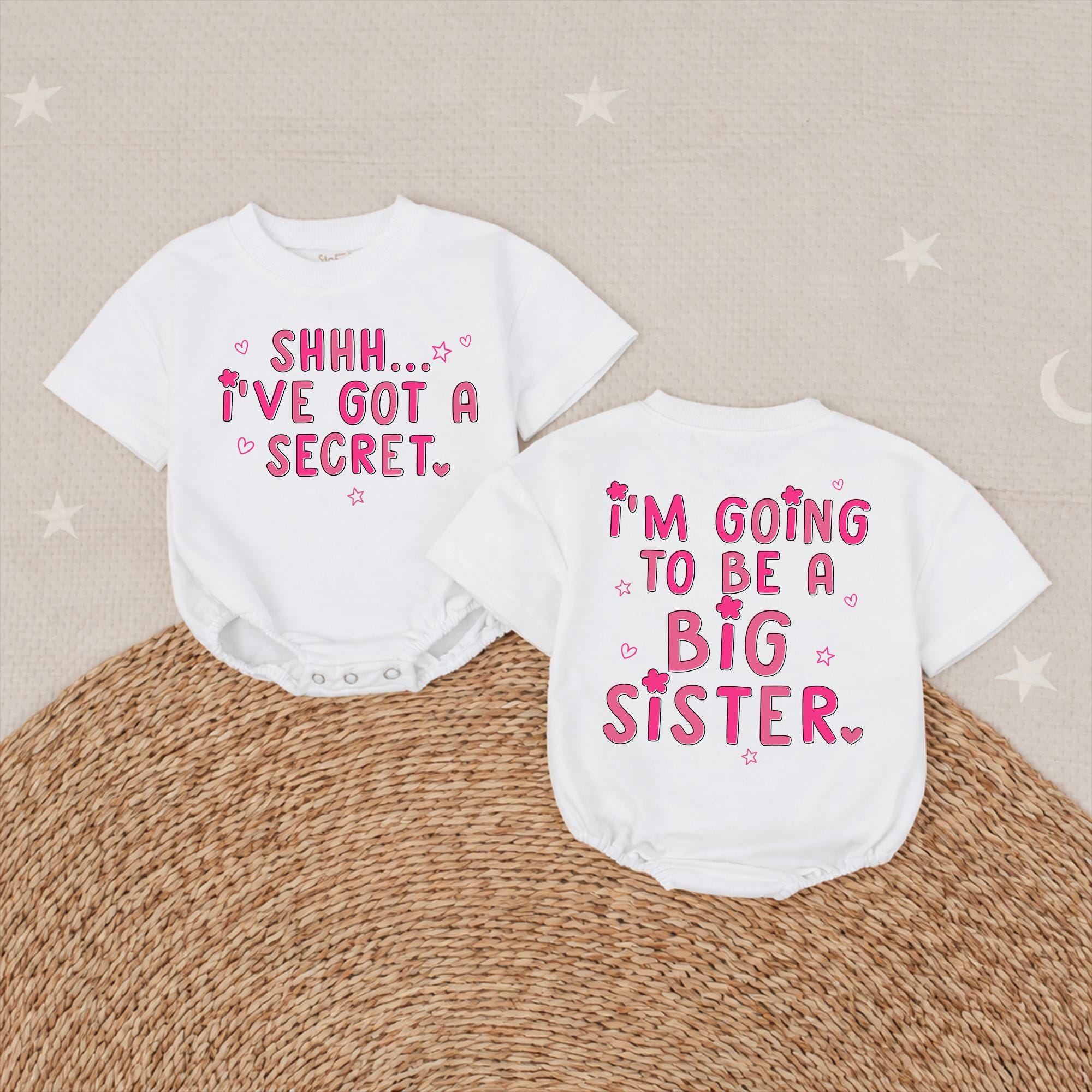 Big Sister Reveal Romper I’ve Got A Secret Pink Bubble Letter Outfit Baby Announcement Toddler Girls Birthday Cotton Comfortable Gift