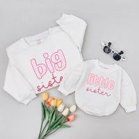 Big Sister Sweatshirt & Little Sister Baby Romper Set with Pink Gingham Print, Custom Matching Family Outfits for Siblings, Soft Cotton