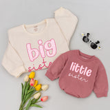 Big Sister Sweatshirt & Little Sister Baby Romper Set with Pink Gingham Print, Custom Matching Family Outfits for Siblings, Soft Cotton
