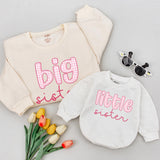 Big Sister Sweatshirt & Little Sister Baby Romper Set with Pink Gingham Print, Custom Matching Family Outfits for Siblings, Soft Cotton