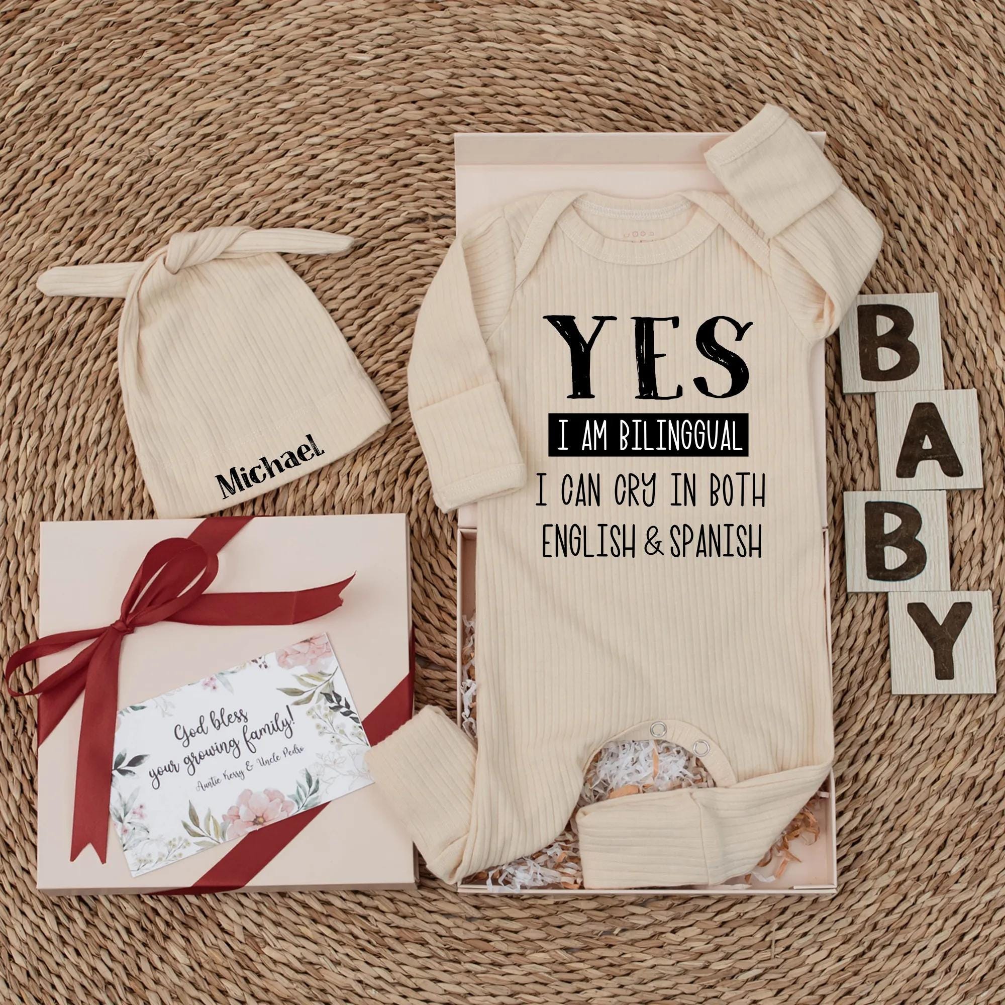 Bilingual Baby Bodysuit English Spanish Humor Newborn Gift Cotton Soft Infant Outfit Latino Baby Shower Clothes Personalized Name