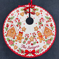 Black Cat Christmas Tree Skirt with Festive Holiday Design, Cute Kitten and Gift Motifs, Custom Name Decoration for Cat Lovers