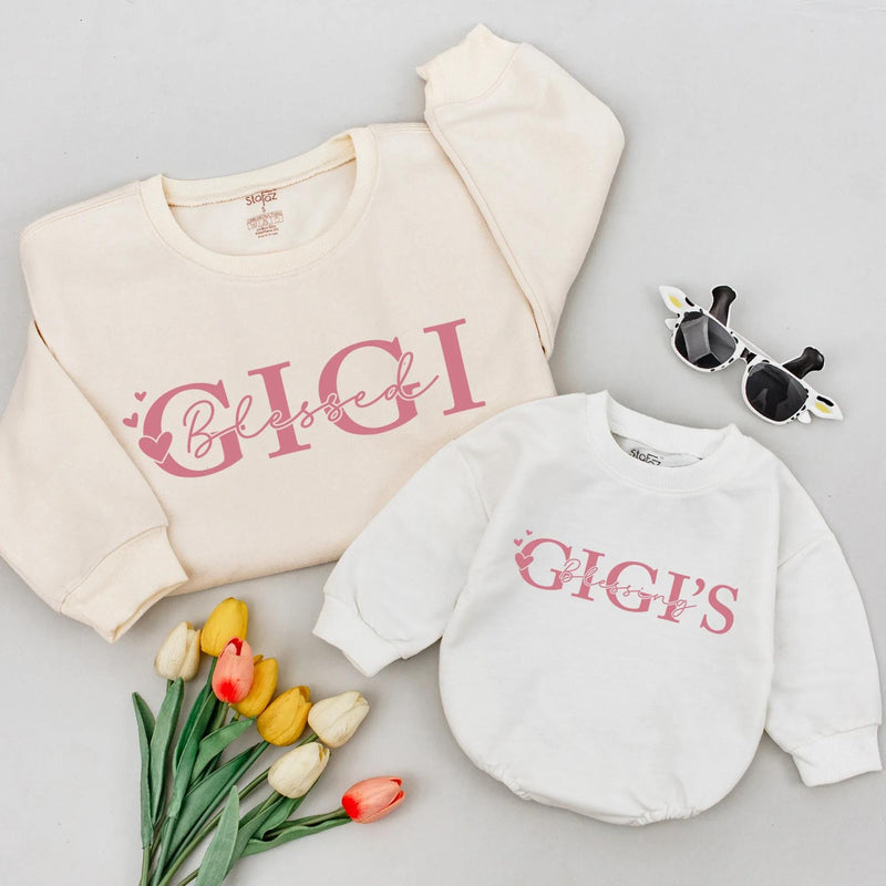 Blessed Gigi and Gigi's Blessing Matching Shirts for Grandma and Granddaughter, Dusty Rose and White Family Tees, Mother’s Day Gift Idea